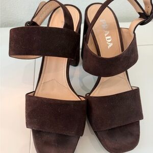Prada Dark Brown Suede Sandal Heels | size 39